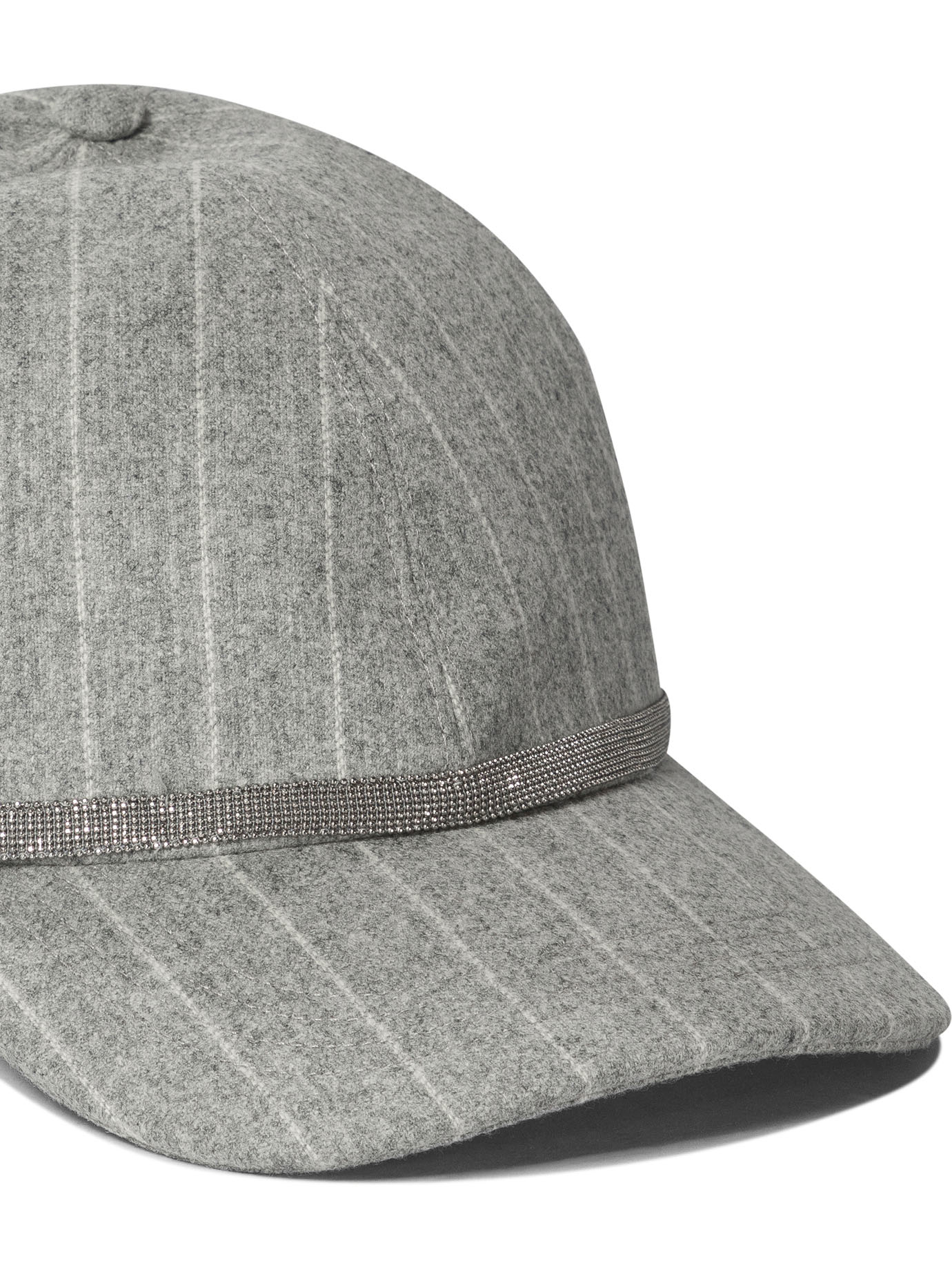 BRUNELLO CUCINELLI Grey Chalkstripe flannel cap with shiny band